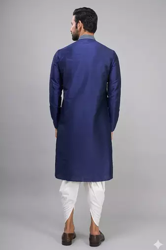 men’s navy blue embroidered silk kurta patiala set
