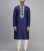 navy blue embroidered men’s silk kurta patiala set