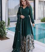 Amazing Bottle Green Sequins Crushed Mehendi Wear Gown With Dupatta