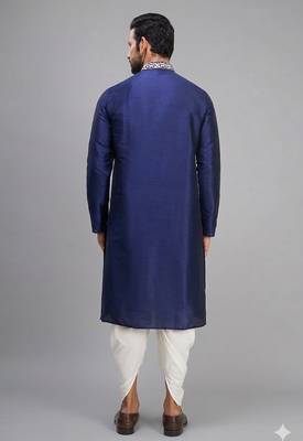 navy blue embroidered men’s silk kurta patiala set 4
