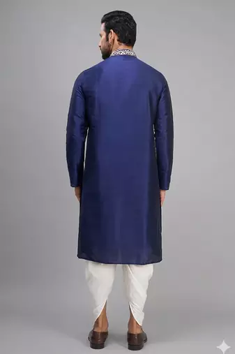 navy blue embroidered men’s silk kurta patiala set