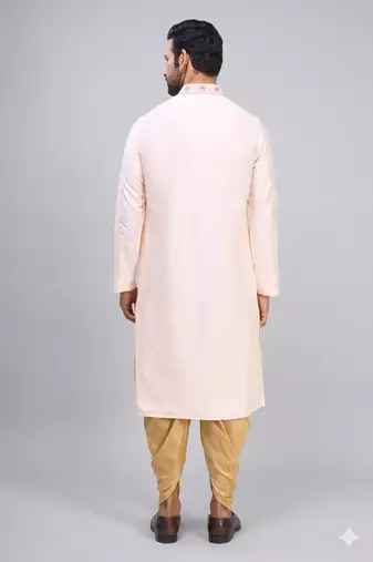 peach embroidered men’s silk kurta patiala set