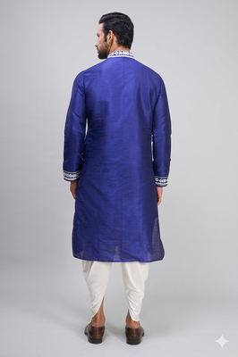 royal blue embroidered men’s silk kurta patiala set 4
