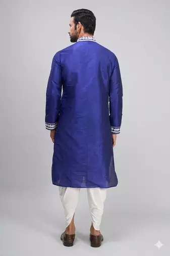 royal blue embroidered men’s silk kurta patiala set