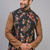 men’s black nehru jacket silk kurta pajama set with floral embroidery
