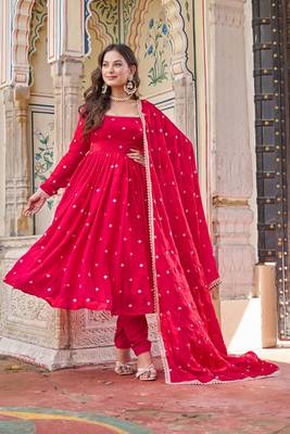 Rani Pink Heavy Fendi Silk Anarkali Suit Set with Sequin & Thread Embroidery 1