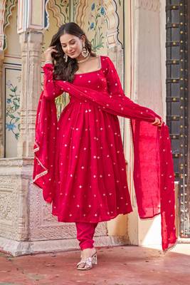 Rani Pink Heavy Fendi Silk Anarkali Suit Set with Sequin & Thread Embroidery 2