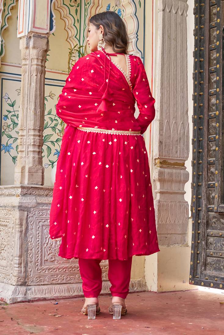 Rani Pink Heavy Fendi Silk Anarkali Suit Set with Sequin & Thread Embroidery