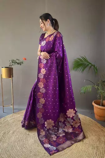Maroon silk blend banarasi jaquard designer saree with blouse