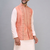 peach embroidered men’s nehru jacket silk kurta set