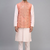 peach embroidered men’s nehru jacket silk kurta set
