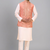 peach embroidered men’s nehru jacket silk kurta set