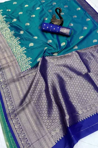 blue zari woven silk blend saree