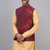 red embroidered men’s nehru jacket silk kurta set