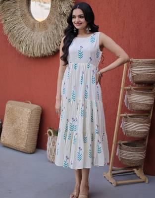 Fabulous Sky Blue Printed Cotton Daily Wear Dress 2