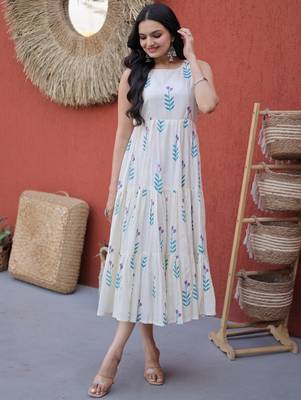 Fabulous Sky Blue Printed Cotton Daily Wear Dress 4