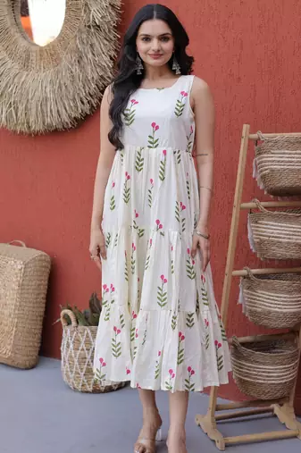 Superb Pink Digital Printed Cotton Casual Wear Dress