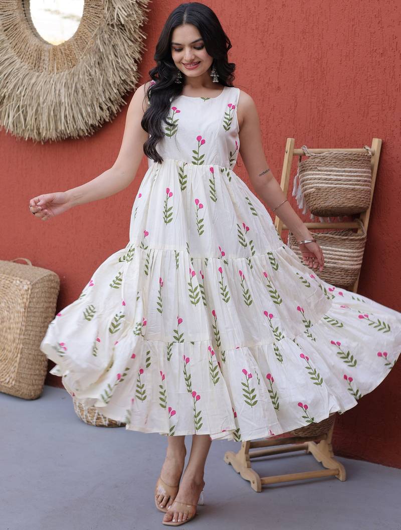 Superb Pink Digital Printed Cotton Casual Wear Dress