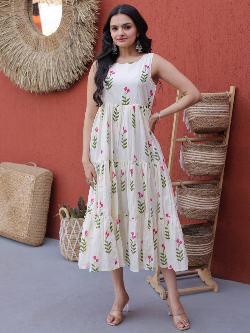 Superb Pink Digital Printed Cotton Casual Wear Dress