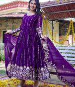 Purple faux georgette heavy 5mm sequence embroidery work  long gown & dupatta