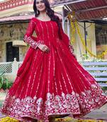 Red georgette heavy 5mm sequence embroidery work  long gown & dupatta
