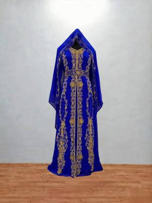 royal blue thread embroidered georgette kaftan 1