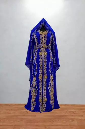 Luxury Royal Blue Embroidered Kaftan Gown with Dupatta | Dubai Style Ethnic Outfit