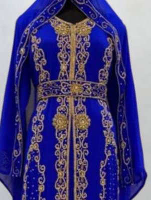 royal blue thread embroidered georgette kaftan 2