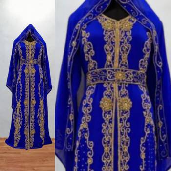 royal blue thread embroidered georgette kaftan 3