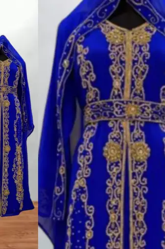 royal blue thread embroidered georgette kaftan