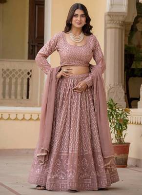pink zari embroidered georgette lehenga choli 1