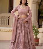 pink zari embroidered georgette lehenga choli