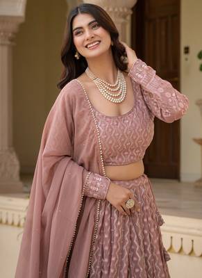 pink zari embroidered georgette lehenga choli 2