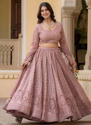 pink zari embroidered georgette lehenga choli 3