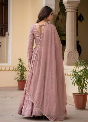pink zari embroidered georgette lehenga choli 4