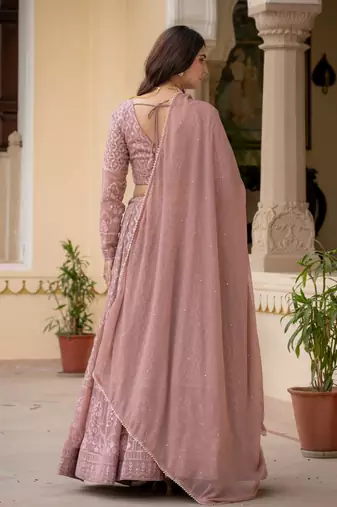 pink zari embroidered georgette lehenga choli