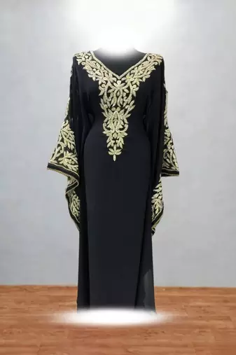 Designer Black Embroidered Kaftan Dress | Luxury Zari Work Party Wear Gown for Women | Dubai Style Ethnic Outfit