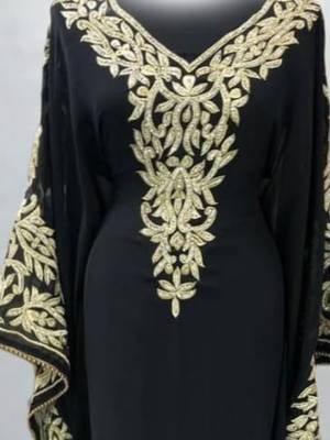 black georgette kaftan dress with zari embroidery work 2