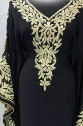 black georgette kaftan dress with zari embroidery work