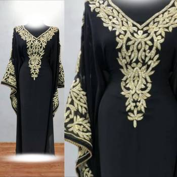 black georgette kaftan dress with zari embroidery work 3