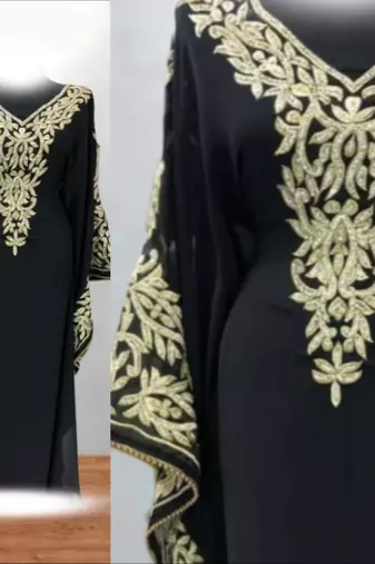 black georgette kaftan dress with zari embroidery work