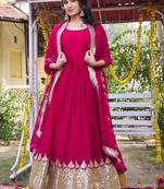 Pink georgette heavy 5mm sequence embroidery work  long gown & dupatta