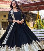 Black georgette heavy 5mm embroidery work  long gown & dupatta