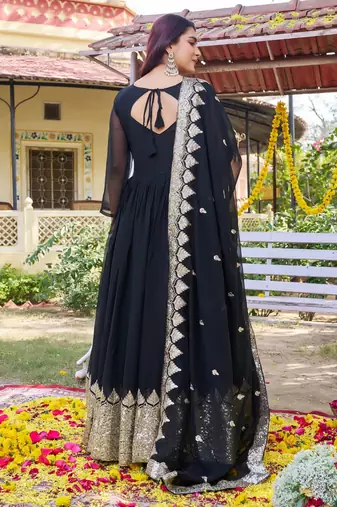 black georgette gown set with sequin embroidery work