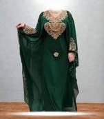 Emerald Green Georgette Embroidered Kaftan Dress