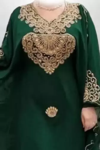 green georgette kaftan dress with embroidery work