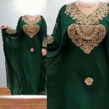 green georgette kaftan dress with embroidery work 3