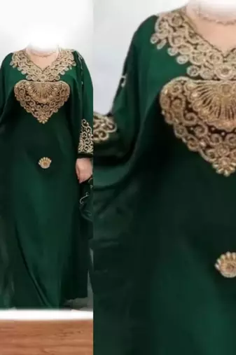 green georgette kaftan dress with embroidery work