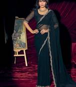 Morpeach color pure georgette zircon handwork border saree