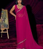 Rani color pure georgette zircon handwork border saree